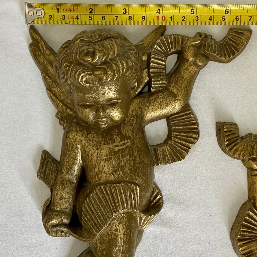 Vtg Gold Cherub Angel Wall‎ Hangings 1970’s